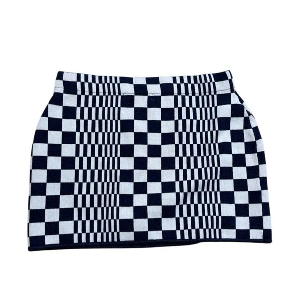 Urban Outfitters Tallulah Notch Knit Mini Skirt Navy Blue and Cream Medium - Picture 6 of 10